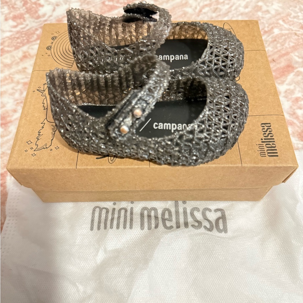 Melissa mini Glitter Mary Jane Sandals in Metallic Gray